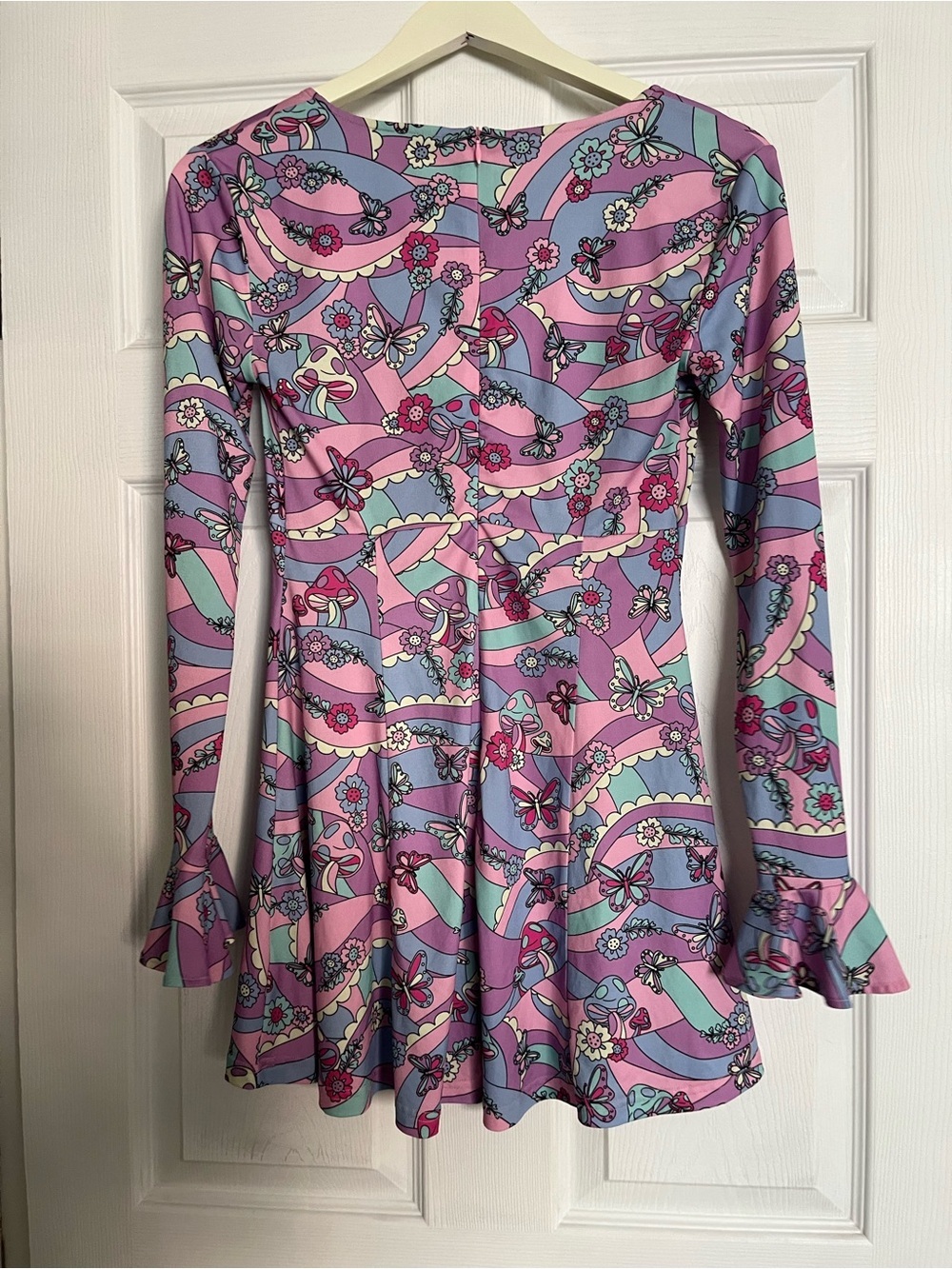 Sugar Thrillz Pastel Floral Wave Long-Sleeve Mini Dress - Picture 3 of 4